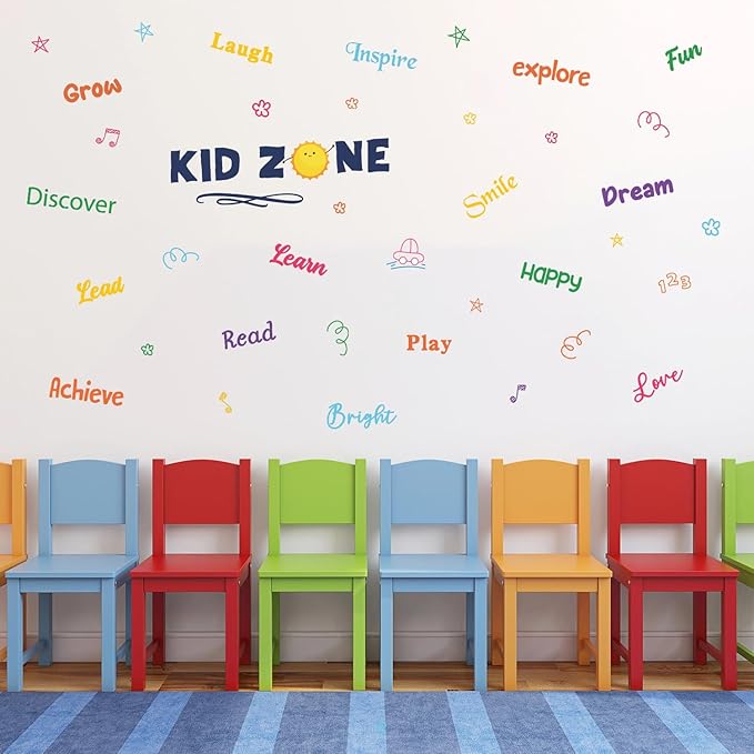 HLNIUC Colorful Inspirational Lettering Quote Wall Decal 35”x12” Kid Zone Positive Quote Wall Sticker Motivational Words Window Clings Minimalist Affirmations Room Decals for Classroom Kids Room Decor