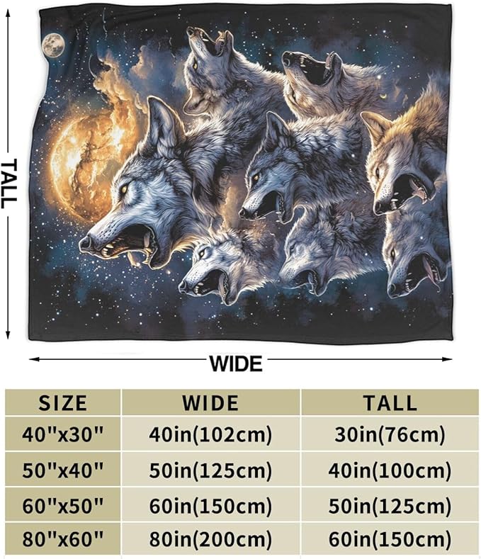 Wolf Super Soft Cozy Wolf Throw Blanket - Warm Fuzzy Plush Fleece Bedding Decor for Kids Adults - 60"X80"