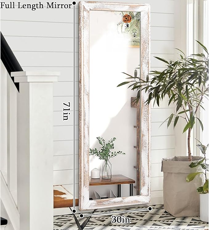AAZZKANG Wall Mirror Full Length with Wood Frame 71"x30" Rustic Large Full Body Mirrors Decorative for Bedroom Living Room Bathroom Entryway Hanging Rectangular White