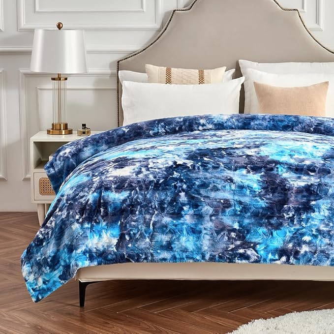Krifey Blue Faux Fur Blanket, Super Soft Cozy Blanket, Luxury Fluffy Throw Blanket Warm Plush Bed Throw Tie Dye Blue 50" x 60"
