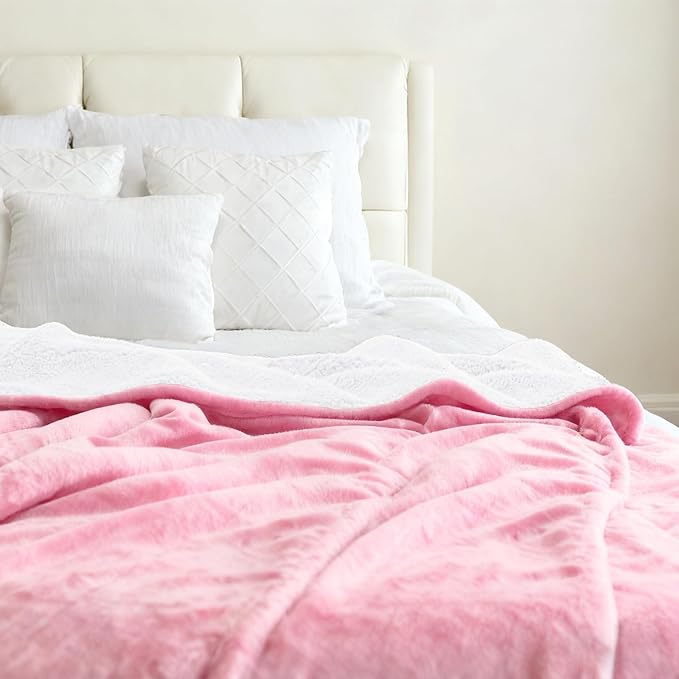 Genteele Sherpa Throw Blanket Super Soft Reversible Ultra Luxurious Plush Blanket, 60 x 80 inches, Pink/White