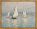InSimSea Framed Canvas Wall Art, Vintage Sailboats Art for Living Room Hallway Shelf, 10x8in,Impressionist Coastal landscape Watercolor Painting, Rustic Cozy Mid Century Small Seaside Nature Decor