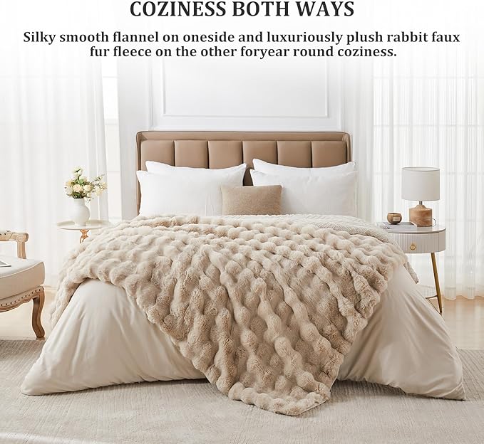 Faux Fur Twin Blanket for Couch, 1000 GSM Cozy Fuzzy Fluffy Soft Plush Thick Bubble Sherpa Blanket for Sofa Bedroom Living Room, Mothers Day Birthday Gifts for Women Home Decor