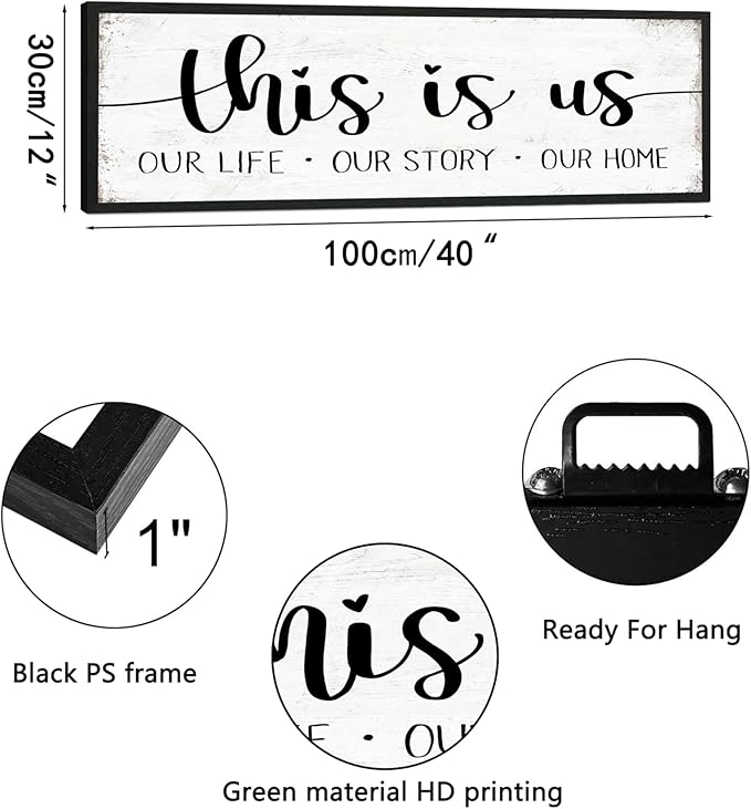 This is Us Sign Wall Decor: Family Wall Signs Rustic Farmhouse Living Room Country House Hanging Framed Wall Plaques,This is Us Our Life Our Story Our Home Quotes Wall Decor 12" x 40"