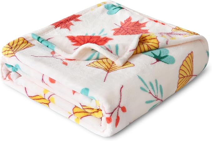 Softan Fleece Blanket - Autumn Leaves Throw Blanket - Fuzzy Lightweight Super Soft Microfiber Flannel Blankets for Couch, Bed, Sofa - Ultra Luxurious Warm and Cozy for All Seasons (60"×80")