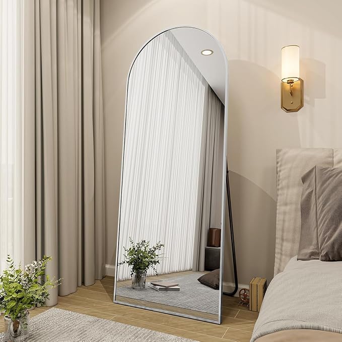 BEAUTYPEAK 65"x24" Full Length Mirror, Arch Full Body Floor Mirror, Wall Mirrors Hanging or Leaning Arched-Top with Stand for Bedroom, Dressing Room, Living Room, Silver