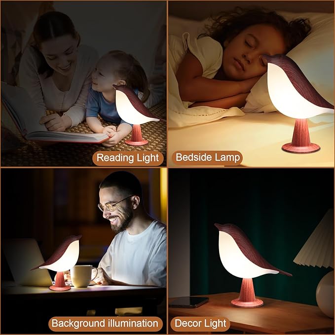 VoMii Bird Desk Lamp Set of 2, Small Table Lamp Cordless Touch Dimmable Night Light with 3 Color Temperature, Cute Lamps Rechargeable, for Bedroom Bedside Nightstand, Room Decor, Bird Gifts