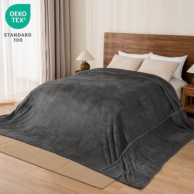 PHF Oversized King Big Fleece Blanket 120"x120", No Shed No Pilling Extra Large Soft Blanket, Giant 10'x 10' Lightweight for Bed, Sofa Travel and Camping, Suitable for All Season, Dark Grey