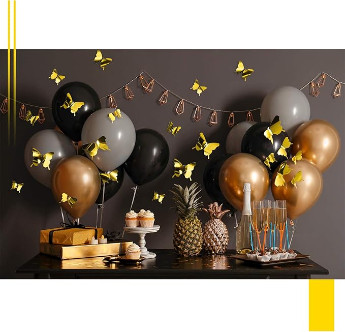 BBTO 48 Pieces Butterfly Wall Decor DIY 3D Mirror Butterfly Stickers Removable Decals Crafts for Birthday Party Bedroom School Bathroom Living Room Decor(Gold)