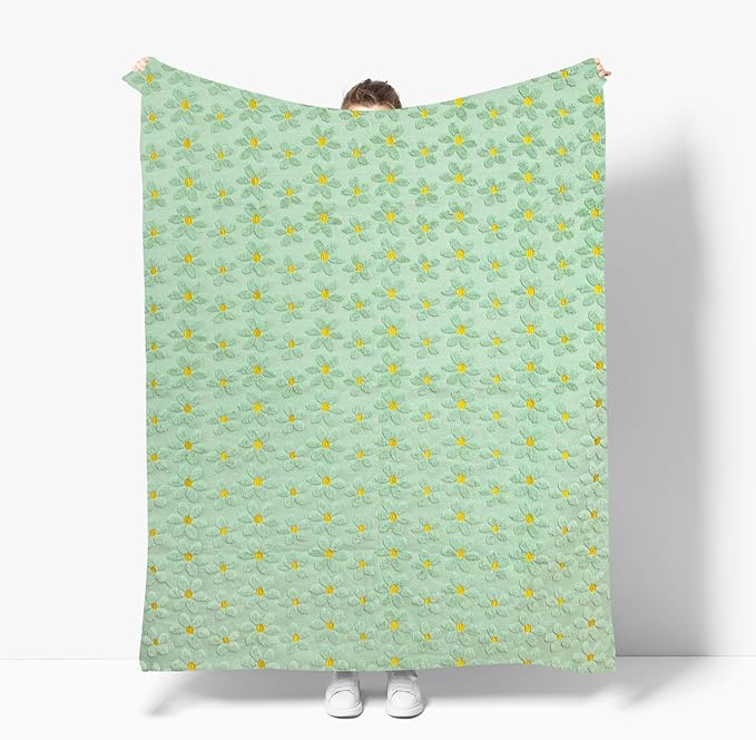 Horaldaily Spring Summer Throw Blanket, Green Daisy Soft Fuzzy Plush Faux Fur Cozy Blankets for Couch Sofa Bed Lounging, Ideal Gifts for Kids Adults Wife Self, 60x80
