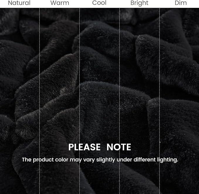Cozy Bliss Deluxe Sheared Rabbit Faux Fur Throw Blanket, Soft Fuzzy High-Low Sculpted Plush Blanket for Couch, Cozy Home Accent, All Season Use, Black 50"x60"