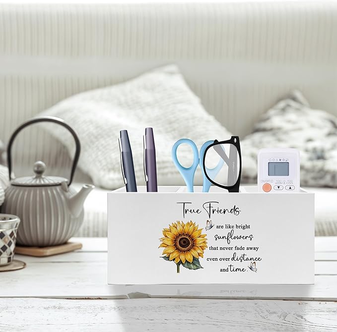 Friend Gifts Pen Pencil Holder, Long Distance Friendship Gifts, True Friends Are Like Bright Sunflowers Pencil Pen Holder Organizer for Home Office Desk Accessories