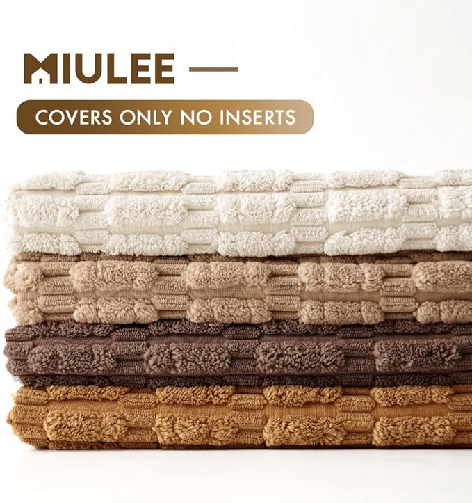 MIULEE Pack of 4 Neutral Corduroy Decorative Throw Pillow Covers 18x18 Inch for Sofa Living Room Couch Bed Rustic Farmhouse Boho Soft Striped Pillow Covers Home Decor Brown