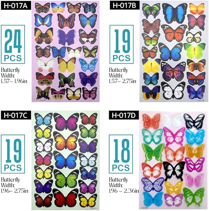80pcs Butterfly Wall Decor - Plastic Butterflies Wings Foldable Removable Waterproof Reusable Mural Wall Stickers for Home Room Bedroom Party Wedding Christmas Decorations
