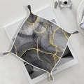 Marble Jewelry Valet Tray for Women Men, Black and Gold Marble PU Leather Catchall Beside Caddy Nightstand Organizer Tray for Jewelry Rings Watches Keys and Accessories, 7.87x7.87in