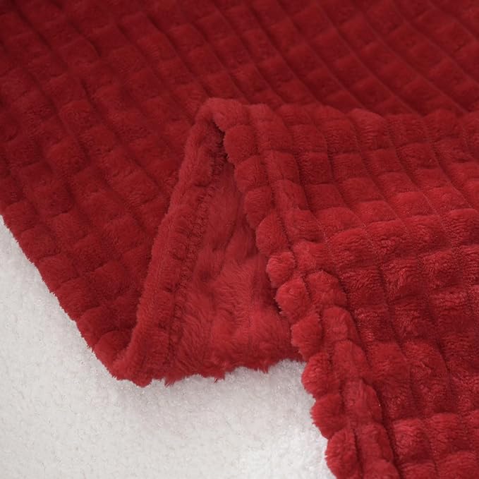 Puncuntex Flannel Fleece Throw Blanket Red 108"×90",Super Soft Plush Cozy Blanket with Square Grid Design Luxury for Couch Sofa Chair