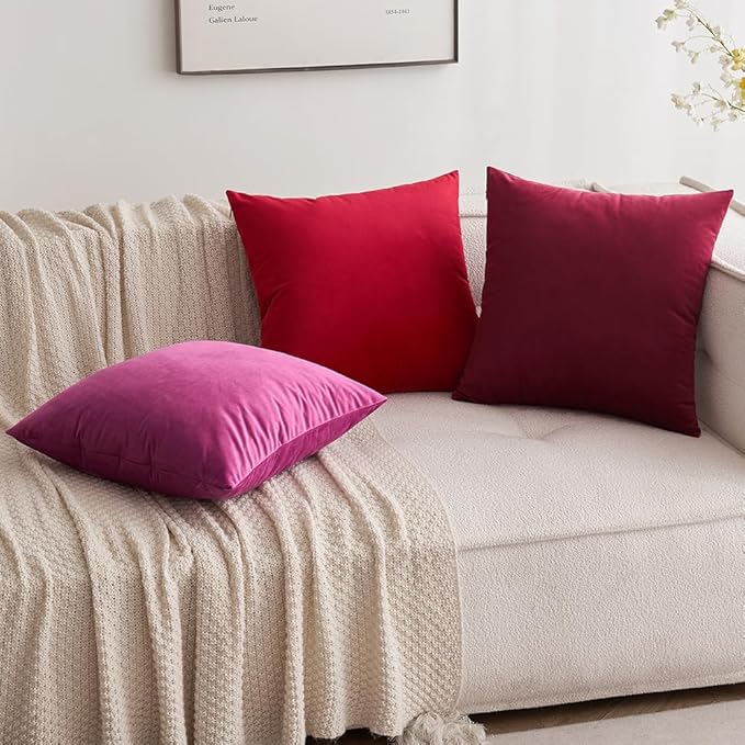 MIULEE Pack of 2 Velvet Soft Solid Decorative Throw Pillow Covers Burgundy Pillowcases for Sofa Bedroom Couch Car,18x18 Inch Wine Red