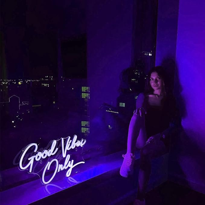 Kavaas Good Vibes Only Neon Signs for Wall Decor 17.7" x 9.9" | Blue Good Vibes Only LED Sign for Bedroom, Party, Bar, Salon - Best Gifts for Birthday, Christmas