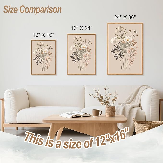 CHDITB Botanical Flower Framed Canvas Wall Art Set Of 3, Modern Nature Wildflower Wall Decor, Rustic Floral Wall Painting, Vintage Flowers Art Prints For Bedroom Living Room Office Decor (12X16 Inch)