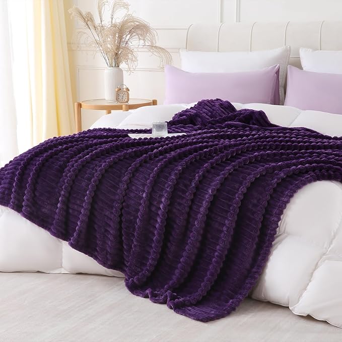 Deep Purple Throw Blanket for Couch Sofa 50x60 inches Striped Fleece Blankets Room Home Decor Lightweight Plush Soft Cozy Gifts for Women Mom Girls