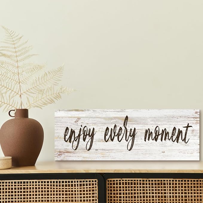 Inspirational Wall Art - Enjoy Every Moment - Sayings Quote Poster Motto Canvas Prints Motivational Home Wall Art Decor Sign 6" x17"