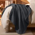 PHF Ultra Soft Waffle Weave Throw Blanket 50"x 60"- Washed Lightweight Breathablee Cozy Woven Blanket - Great for Couch Bed Sofa Home Car - Black