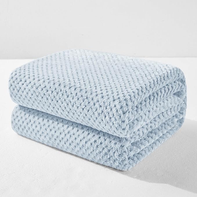 Exclusivo Mezcla Fleece Bed Blanket Queen Size, Super Soft and Warm Blankets for Couch, Sofa and Bed Waffle Textured, Cozy, Fuzzy and Lightweight (Heather Slate Blue, 90x90 Inches)