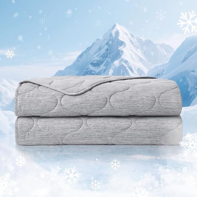 Cozy Bliss Cooling Dual-Sided Reversible Blanket for Hot Sleepers, Q-Max>0.46 Lightweight Soft Breathable Bed Blanket, Double Side Cooling Throw for Night Sweats, Silver Grey, 40"x60"