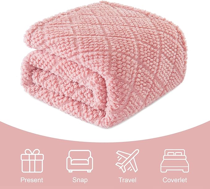 Whale Flotilla Fuzzy Fleece King Size Blanket for Bed, Soft Fluffy Jacquard Waffle Blankets for All Season, Lightweight and Warm, 90x104 Inch, Pink