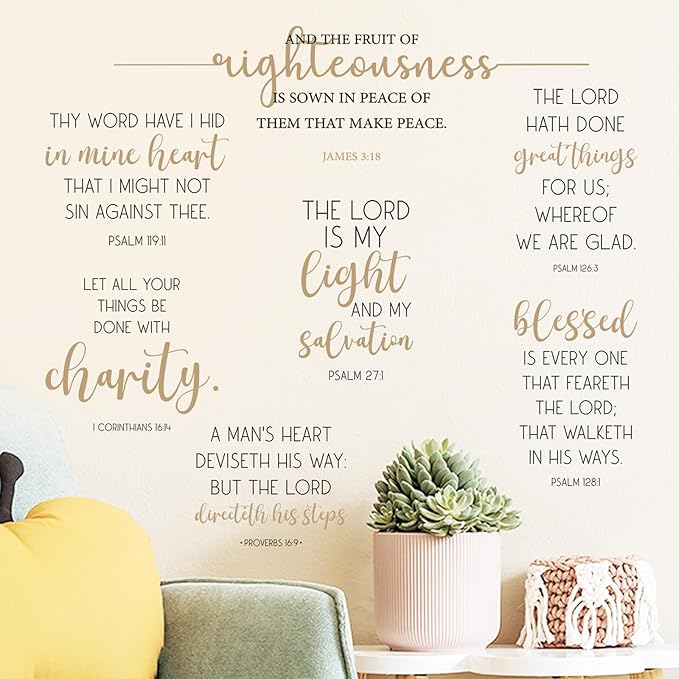 BBTO Bible Verse Wall Stickers Inspirational Quote Wall Decals Religious Motivational Scripture Sticker Peel and Stick for Bedroom Living Room Office Bathroom (The Lord is My Light)