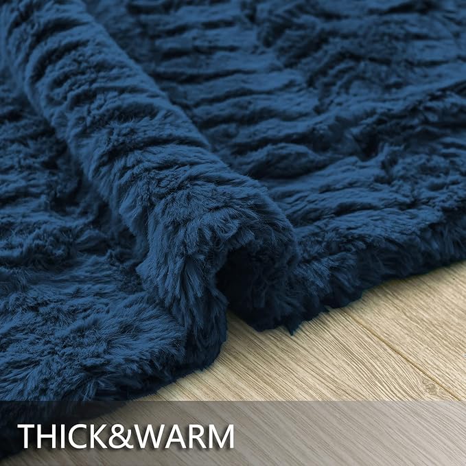 YUSOKI Luxury Faux Fur Twin XL Blanket for Twin XL Bed 2 Layers,5.2lb,All Ages,Home Decoration Without Pillows(Navy Blue,63"x90")