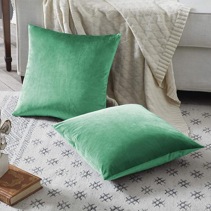 GIGIZAZA Decorative Throw Pillow Covers 16 x 16,Mint Turquoise Soft Pillow Covers Velvet,Set of 4 Decor Square Cushion Covers