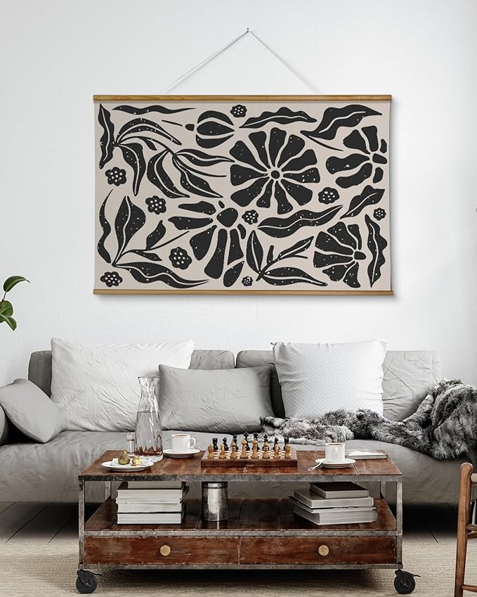 ARPEOTCY Extra Large Vintage Framed Wall Art, 36x54 Inch Black and White Abstract Hanging Framed Wall Art, Large Minimalist Black Floral Canvas Home Decor for Living Room Bedroom Office