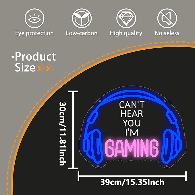 Gaming Neon Sign, Headset Gamer Led Signs for Wall Decor, Dimmable Neon Light Sign for Bedroom, Game Room, Kids Room, Bar Decoration, USB Powered Light Up Neon Signs for Party Decor