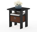 Furinno ANDREY Side Table, End Table, Night Stand with Open Shelves and Storage Bin, Bedside Table, for Living Room, Bedroom, Americano