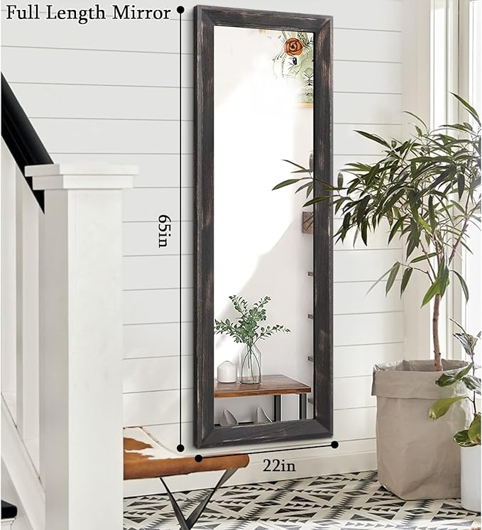 AAZZKANG Rectangular Mirror Full Length Wooden Frame Retro Large Wall Hanging Mirrors 65"x22" for Bedroom Living Room Bathroom Dressing Room Hallway
