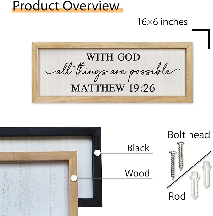 comurdyo With God All Things Are Possible Sign Wall Decor 16"×6" Bible Verse Scripture God Is Within Her She Will Not Fall Wall Hanging Art (Wood)
