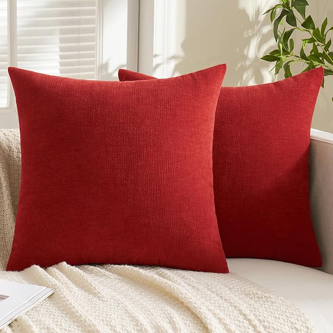 MIULEE Red Couch Pillow Covers 20x20 Inch, Set of 2 Soft Chenille Decorative Square Throw Pillow Covers Farmhouse for Sofa Living Room Bed