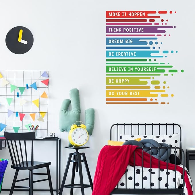 HLNIUC Positive Affirmation Wall Decal 59PCS Motivational Saying Classroom Wall Sticker Colourful Inspirational Quotes Peel and Stick Wall Decals Child Growth Mindset Wall Stickers for Kid Playroom