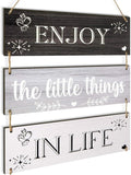 Jetec Enjoy The Little Things in Life Wall Decor,family Hanging Wood Sign Rustic Wooden Wall Decor Board Decorative Plank Hanging Sign for Living Room Bedroom Outdoor(Gray Series)