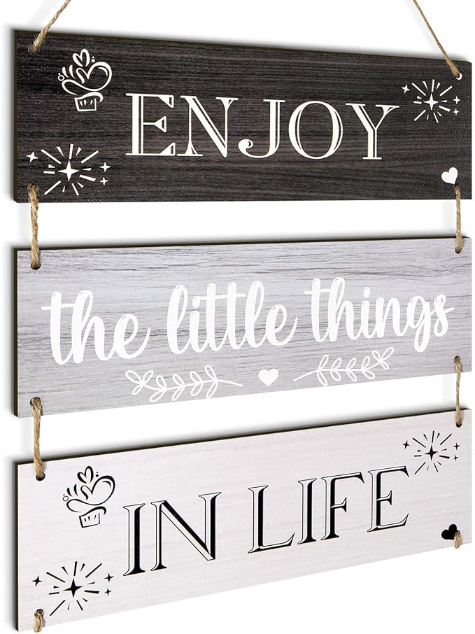 Jetec Enjoy The Little Things in Life Wall Decor,family Hanging Wood Sign Rustic Wooden Wall Decor Board Decorative Plank Hanging Sign for Living Room Bedroom Outdoor(Gray Series)
