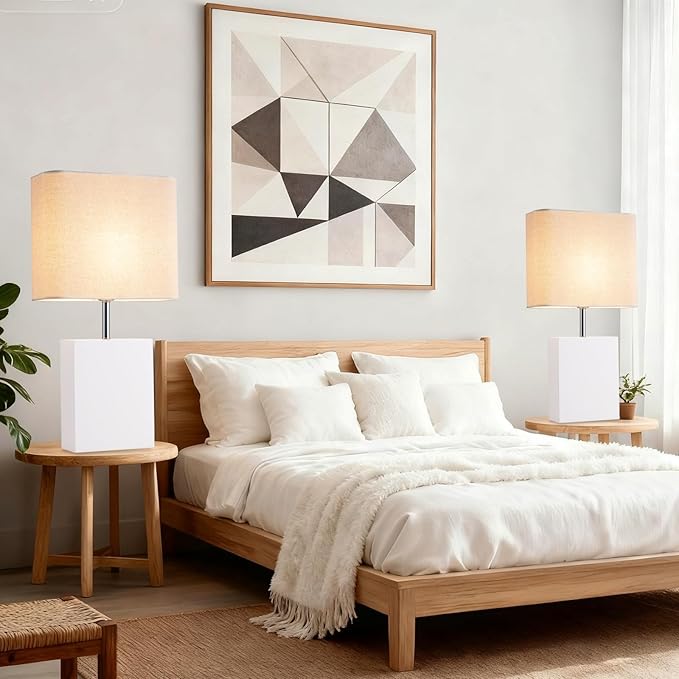 lapupu 23" Wood Table Lamp Set of 2 for Living Room, Modern Bedside Lamps for Bedroom, Large Farmhouse Nightstand Lamp, Desk Lamps for End Table Home Decor, White