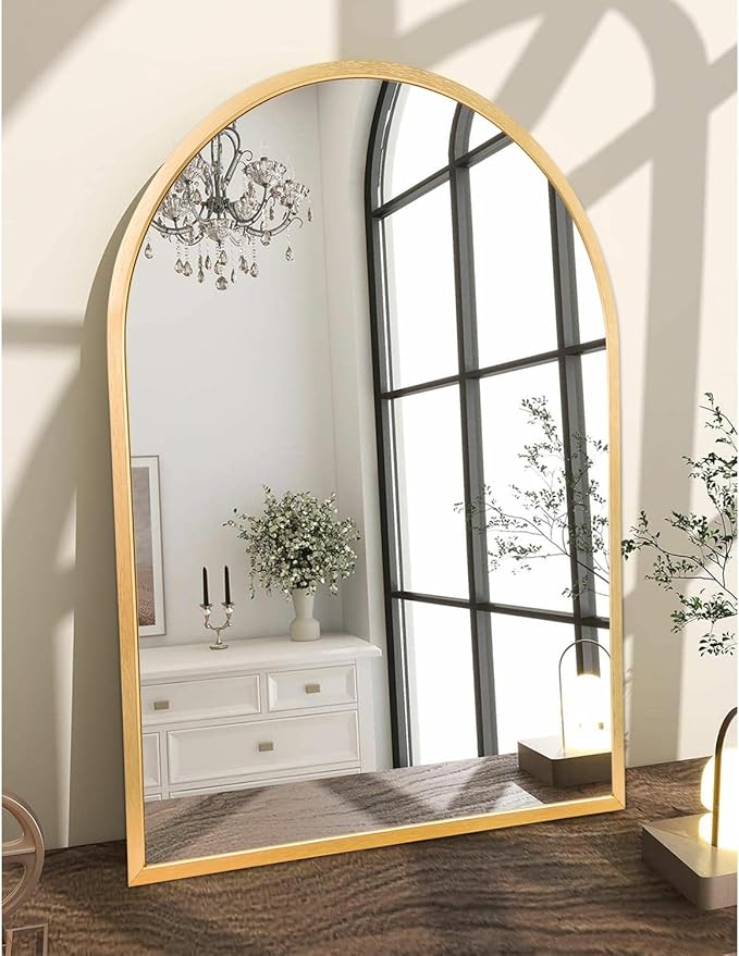 Arched Wall-Mounted Mirror Gold Arch Mirror Aluminum Alloy Frame Bathroom Mirror for Vanity Living Room, Bedroom, and Entryway 28"x20"
