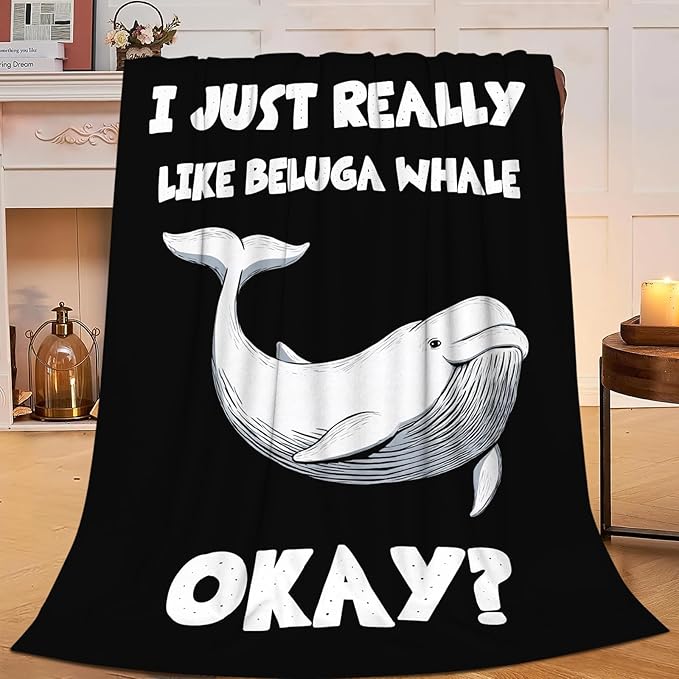 Beluga Whale Blanket for Girls Women Boys Men Adults Kids Soft Cozy Fleece Ocean White Whale Throw Blankets Gifts Warm Flannel Plush Lightweight Decor for Couch Bed Sofa 60"X50"