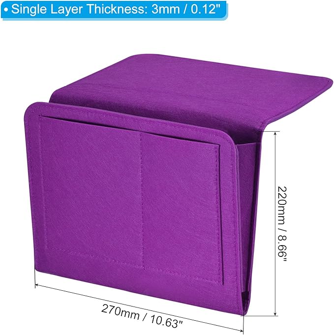 PATIKIL 11in Bedside Caddy, Bed Caddy Bedside Organizer Hanging Soft Felt 5 Pockets Bed Pockets Bedside Storage Organizer Remote Control Holder for Bedroom Phones Glasses, Purple