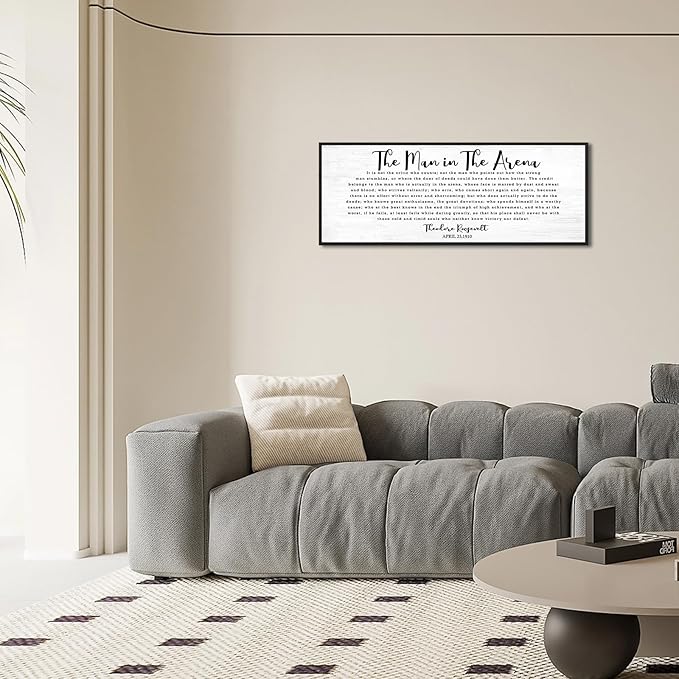 The Man In The Arena Wall Art: 40x15 Inch Inspirational Quotes Wall Decor, Motivational Poster Canvas Print Framed Office Decor,Positive Wall Decor for Bedroom Living Room