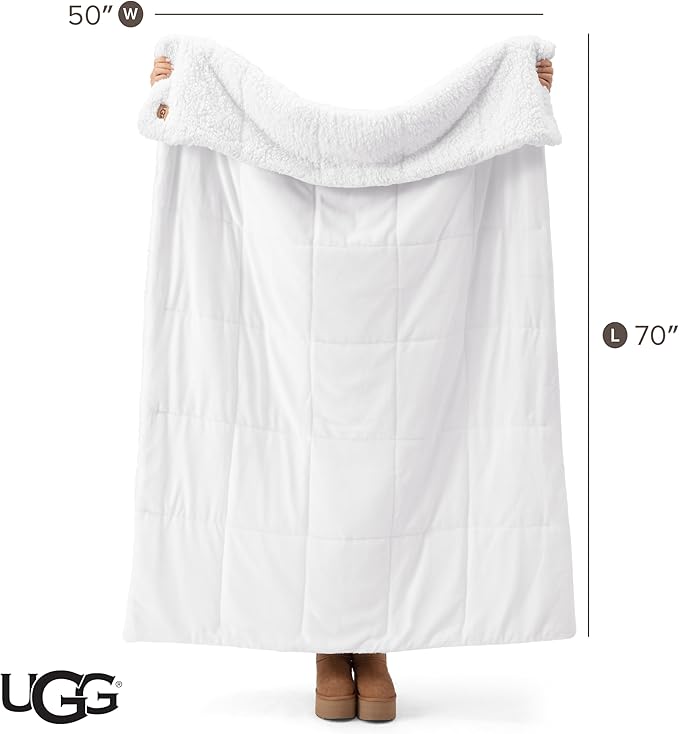 UGG Nita Throw Blanket for Couch, Soft Reversible Plush Throw for Bed or Living Room, Cozy Fluffy Soft Blanket, Washable Bedding, Spring Decor, 50-inch x 70-inch, White Snow