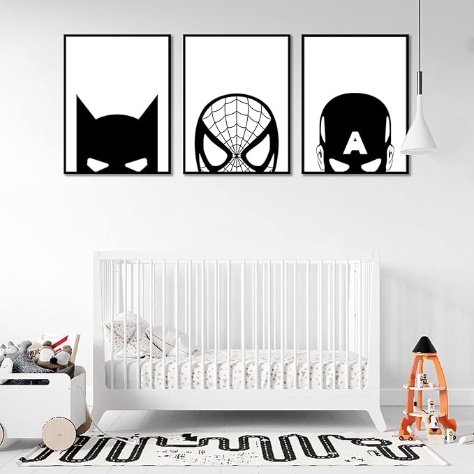 Superhero Spiderman Canvas Wall Art Black and White Wall Art Superhero Posters Spiderman Pictures Painting Wall Decor Superhero Poster for Living Room Bedroom 12x16x3 Inch Framed