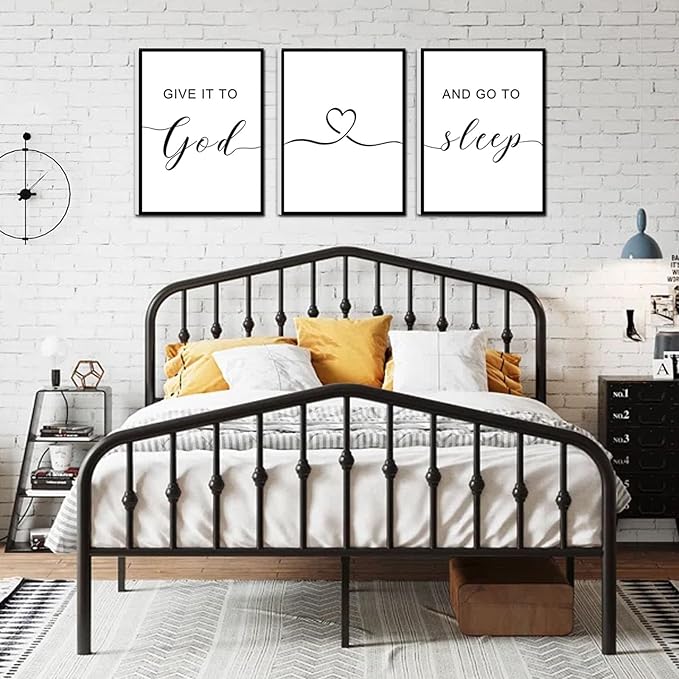 Framed Give it to God and Go to Sleep Signs 36x16”, Above Bed Wall Decors, Black And White Bedroom Decor (12x16 inches, Set of 3, Framed, Black)