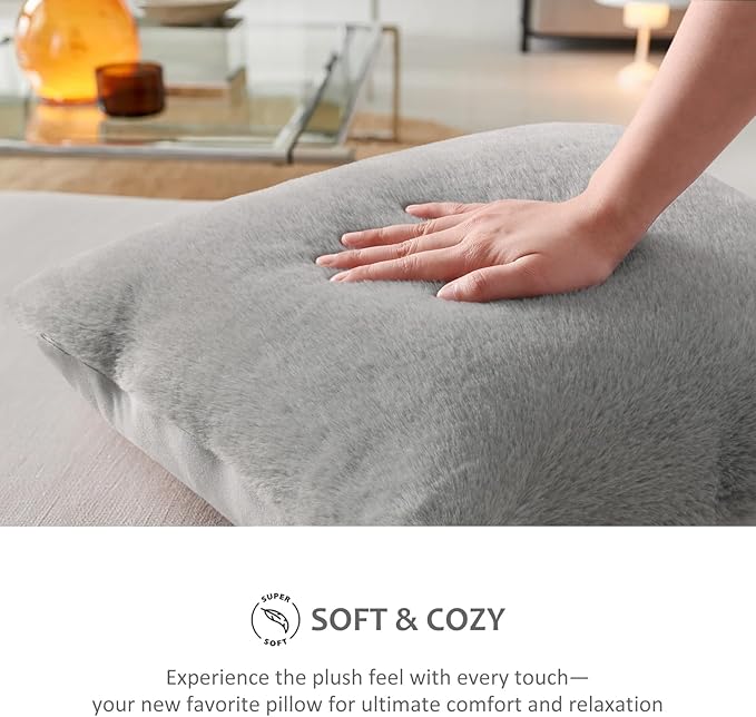 Pallene Faux Fur Plush Throw Pillow Covers 26x26 Set of 2, Soft Fluffy Couch Pillow Covers for Living Room, Grey